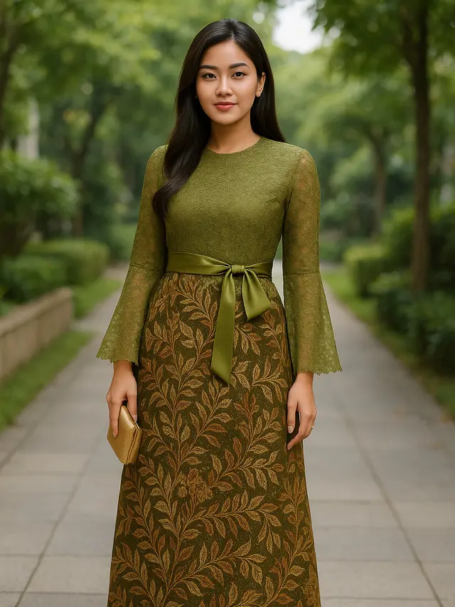 Model Dress Batik Kombinasi Brokat Lengan Panjang, Anggun untuk Acara Resmi dan Kondangan