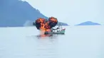 Sebuah kapal asing pencuri ikan di wilayah laut Indonesia dihancurkan TNI, Perairan Anambas, Kepulauan Riau, Jumat (5/12/2014). (Dokumentasi Puspen TNI)