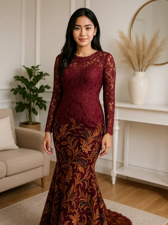 15 Model Dress Batik Kombinasi Brokat Lengan Panjang, Anggun dan Modern untuk Berbagai Acara