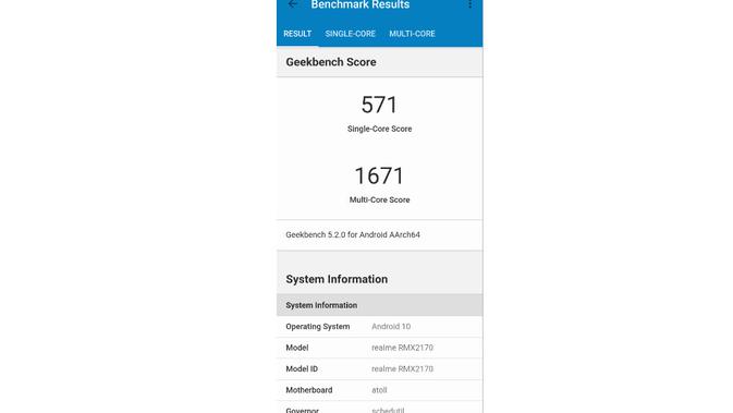 Hasil pengukuran Realme 7 Pro di aplikasi Geekbench. (Liputan6.com/Agustinus M. Damar)