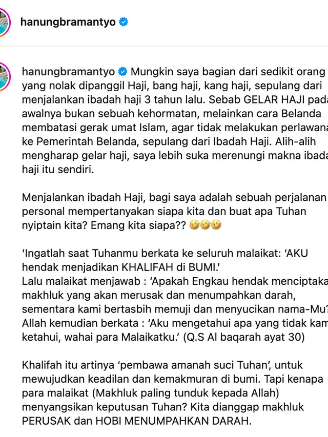 Unggahan Hanung Bramantyo. (Foto: Dok. Instagram @hanungbramantyo)