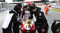Andi Gilang jelang balapan Moto3 Prancis di Sirkuit Le Mans, hari Minggu (16/05/2021). (Honda Team Asia)
