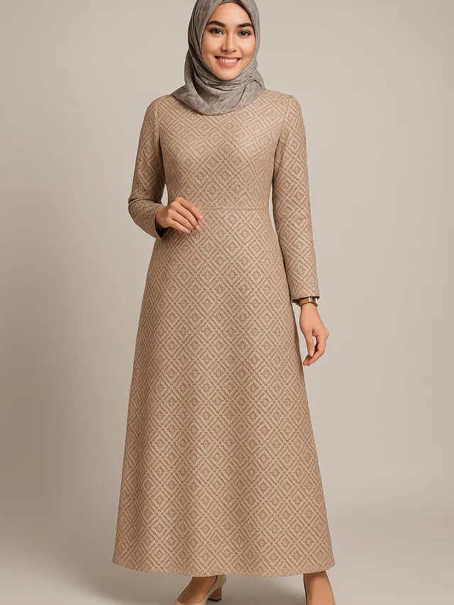 7 Gamis Brokat Warna Nude yang Sedang Tren di 2025,Tampilan Elegan dan Memukau