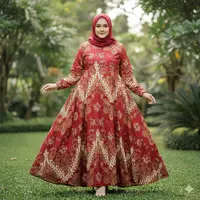 Gamis Batik A-Line untuk Perempuan Bertubuh Gemuk (Photo by Gemini AI)