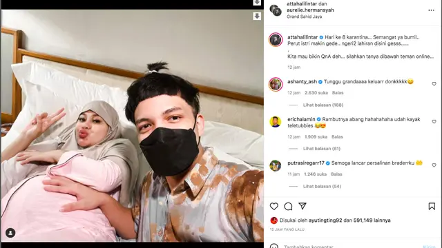 Atta Halilintar Khawatir Aurel Hermansyah Lahiran Saat Masih Karantina. (instagram.com/attahalilintar)