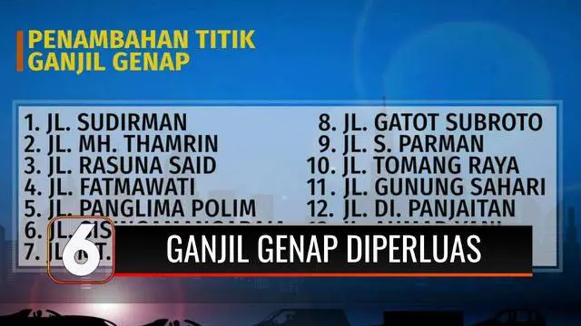 Kebijakan ganjil genap di DKI Jakarta resmi ditambah menjadi 13 titik yang akan berlaku mulai Senin, 25 Oktober 2021. Penambahan penerapan ganjil-genap ini seiring meningkatnya aktivitas warga di masa PPKM level 2.