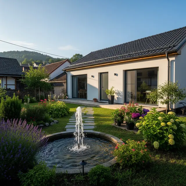 Contoh Rumah Sederhana di Desa dengan Suara Gemericik Air yang Menenangkan (Image by Gemini AI)
