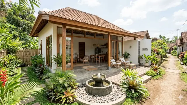 10 Desain Rumah Desa Sederhana dengan Pancuran Mini di Teras, Nuansa Relaksasi