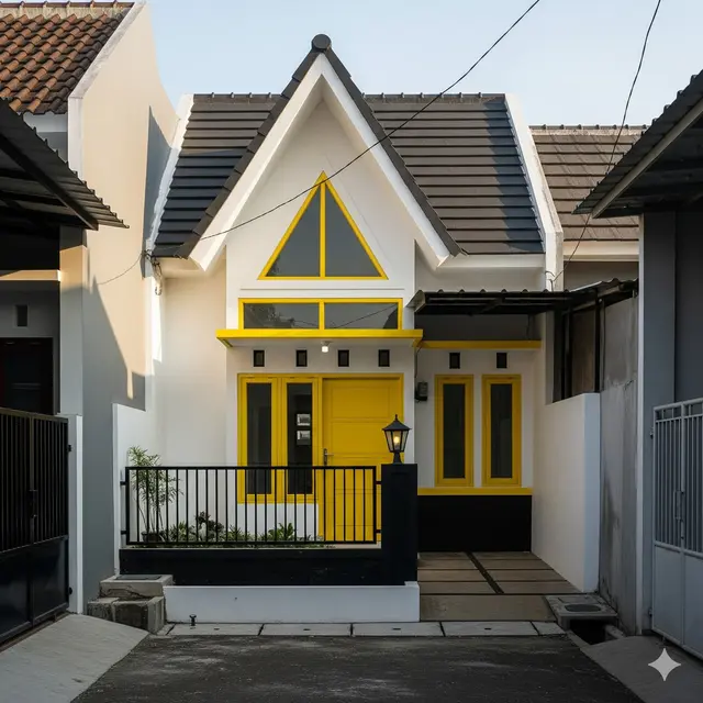 Model Rumah Tipe 45 Murah dengan Atap Pelana di Gang Perumahan Sempit. Gemini