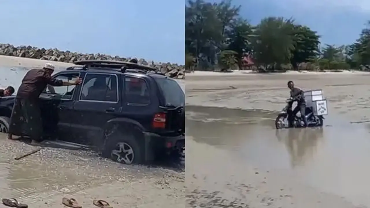 Begini Jadinya Kalau Tidak Belajar dari Kesalahan Orang, Motor Ikut-ikutan Terjebak di Pantai