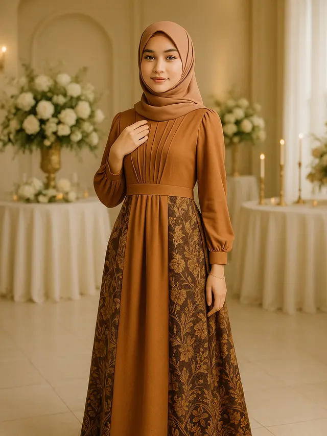 Model Gamis Batik Kombinasi Kain Polos untuk Remaja