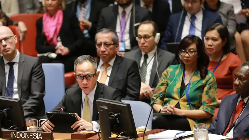 Wamenlu RI, Mahendra Siregar dalam briefing Dewan Keamanan PBB (DK PBB) mengenai Anak-anak dalam Konflik Bersenjata (Security Council Briefing on Children in Armed Conflict) di Markas Besar PBB di New York, Rabu, 12 Februari 2020.