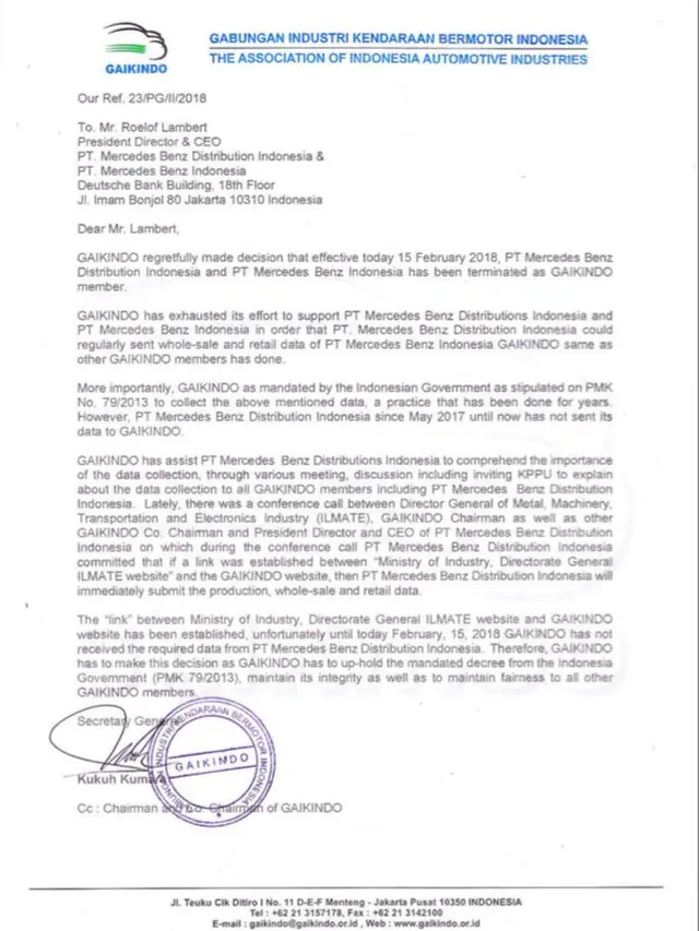 Surat cerai Mercedes - Gaikindo