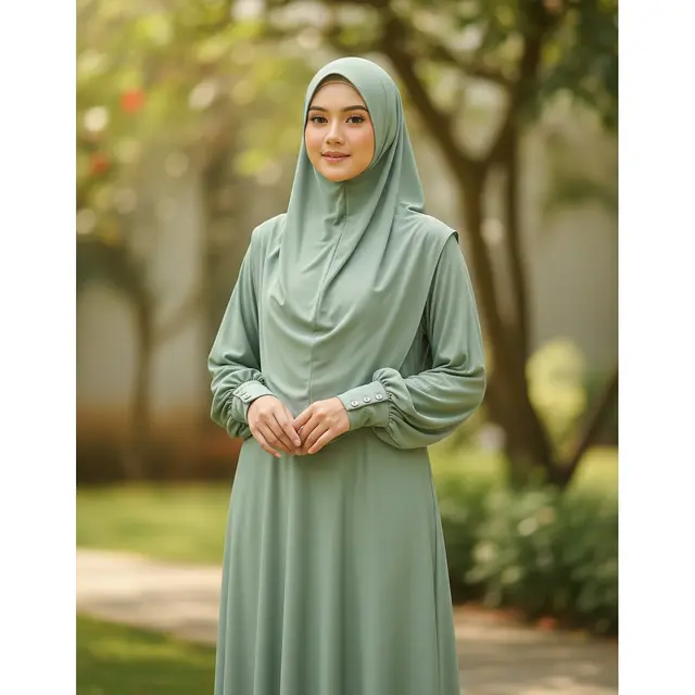 Gamis Sage Green Lengan Balon