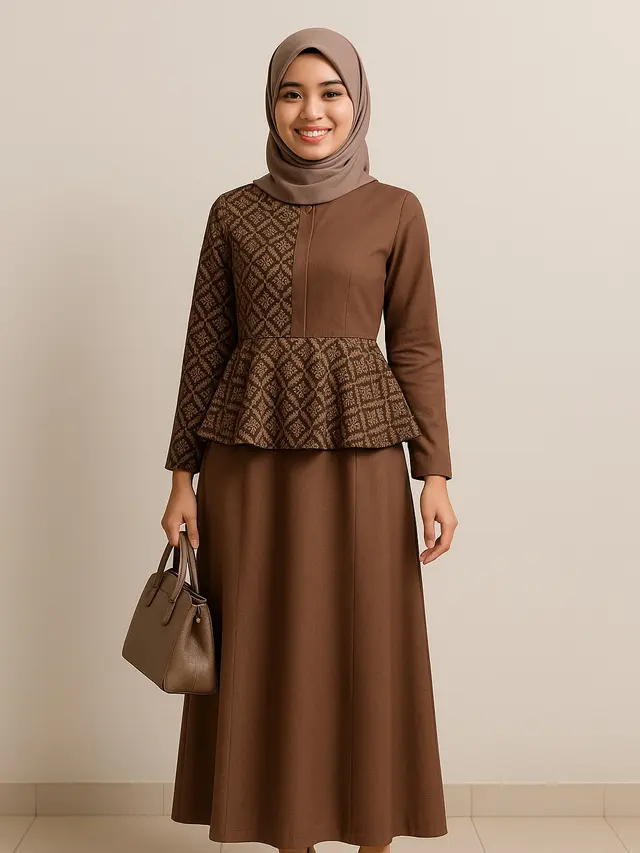 Model Gamis Batik Kombinasi Polos Kerah Shanghai 2025/ Ilustrasi gambar oleh AI