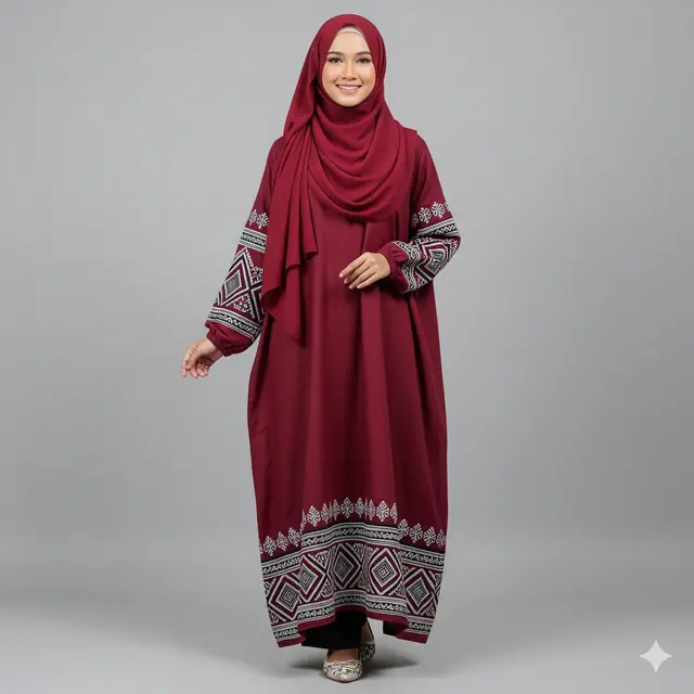 Model Dress Muslim Kombinasi Linen dan Bordir Elegan Terbaru 2025. Gemini