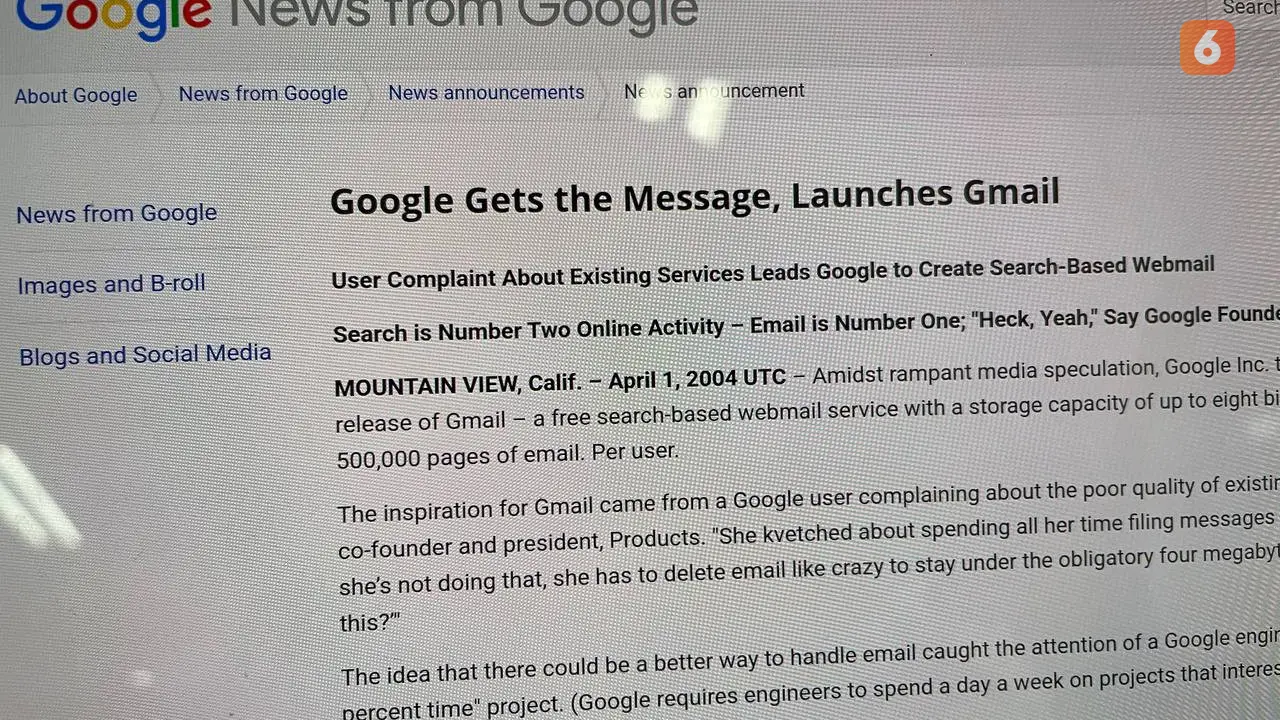 Google merilis Gmail pada April Mop tahun 2004.