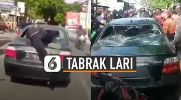 Aksi tangguh dan heroik pria lompat ke atas mobil yang hendak kabur setelah tabrak lari pengendara motor.