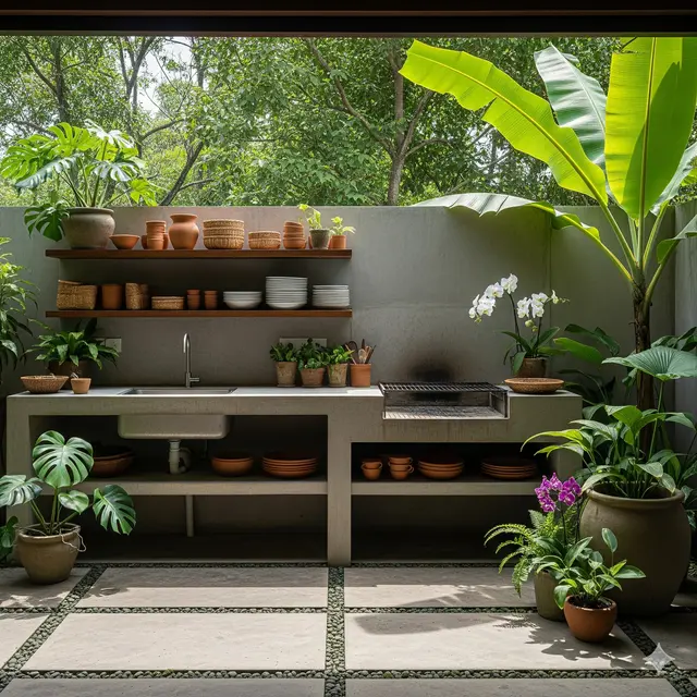 Inspirasi Rumah dengan Dapur Terbuka Gaya Tropis Terbaru 2025. Gemini
