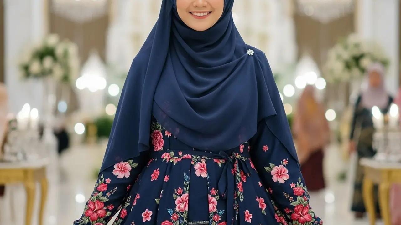 Inspirasi Model Gamis Syari Motif Bunga Cantik untuk Tampil Feminim (Image by Gemini AI)