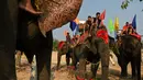 Pawang melatih gajah mereka menjelang lomba selama festival gajah Buon Don di Provinsi Dak Lak, Vietnam pada 11 Maret 2019. Festival gajah ini merupakan acara tahunan khas dari etnis-etnis minoritas di kabupaten Buon Don. (Manan VATSYAYANA/AFP)