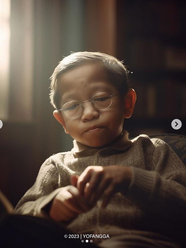 Foto Presiden Abdurrahman Wahid alias Gus Dur kecil hasil gubahan teknologi kecerdasan buatan (Foto: Instagram @yofangga)