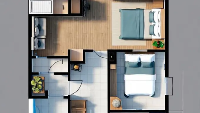 Gambar Desain Rumah Tipe 45 dengan 2 Kamar Tidur (Sumber: Meta AI)