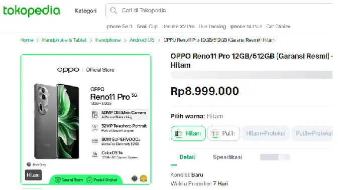 <p>Harga Oppo Reno 11 Pro 5G di Tokopedia Oppo Indonesia Official Store</p>