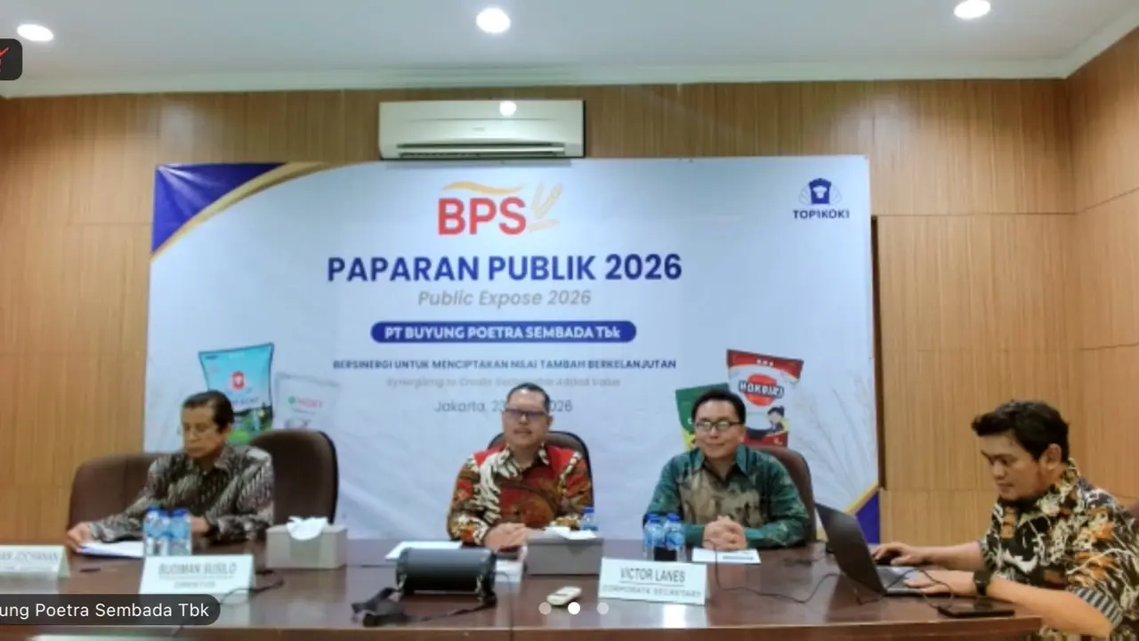 Corporate Secretary PT Buyung Poetra Sembada Tbk (HOKI) Victor Lanes, dalam Public Expose PT Buyung Poetra Sembada Tbk, Selasa (23/6/2026). (Liputan6.com/Tira)