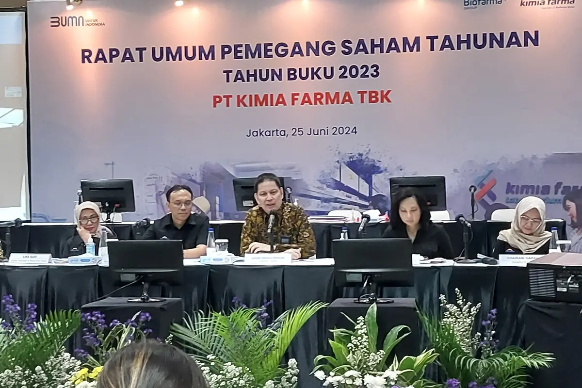 Rapat Umum Pemegang Saham Tahunan (RUPST)  PT Kimia Farma Tbk (KAEF) Tahun Buku 2023, Selasa (25/6/2024). (Arief/Liputan6.com)