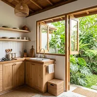 Dapur Terbuka dengan Sentuhan Kayu. [Gemini AI]
