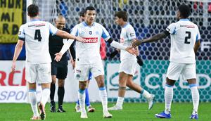 Mason Greenwood memimpin pesta gol Marseille dalam laga Coupe de France. Penyerang asal Inggris itu mencetak hat-trick saat timnya membantai Bayeux dengan skor telak 9-0. (AFP/Lou Benoist)