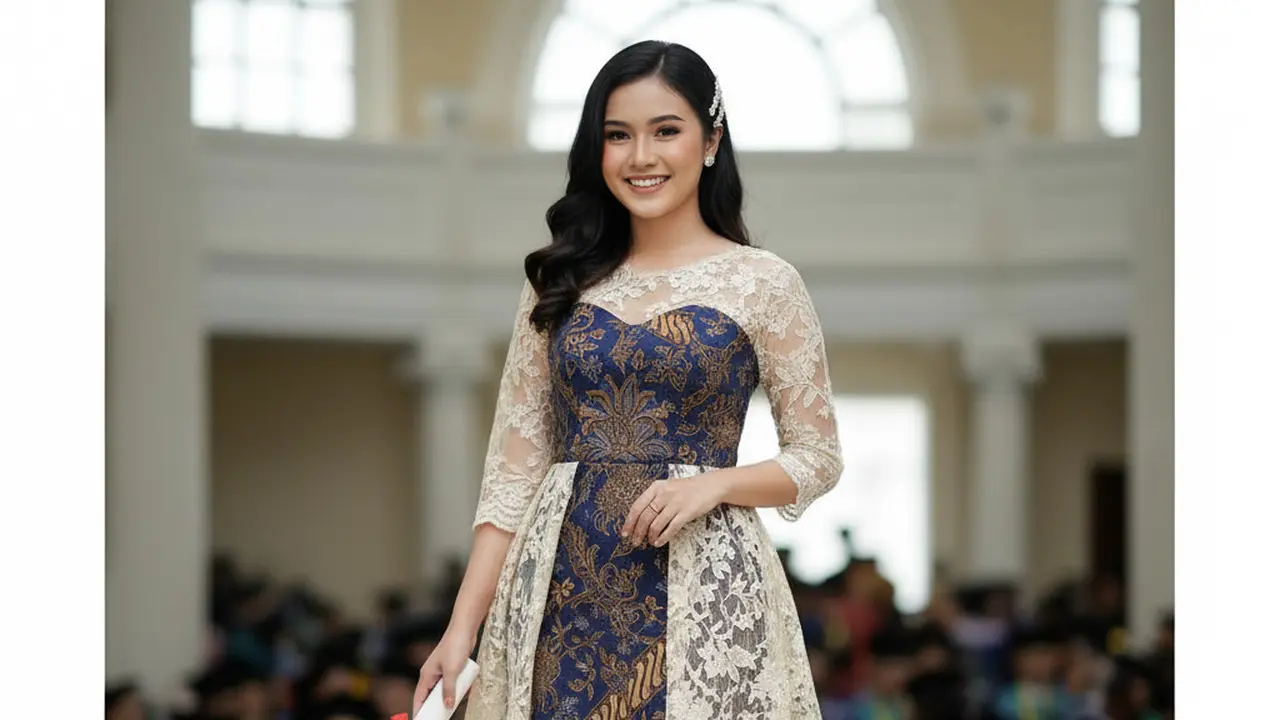Model Dress Batik Brokat Pendek untuk Wisuda