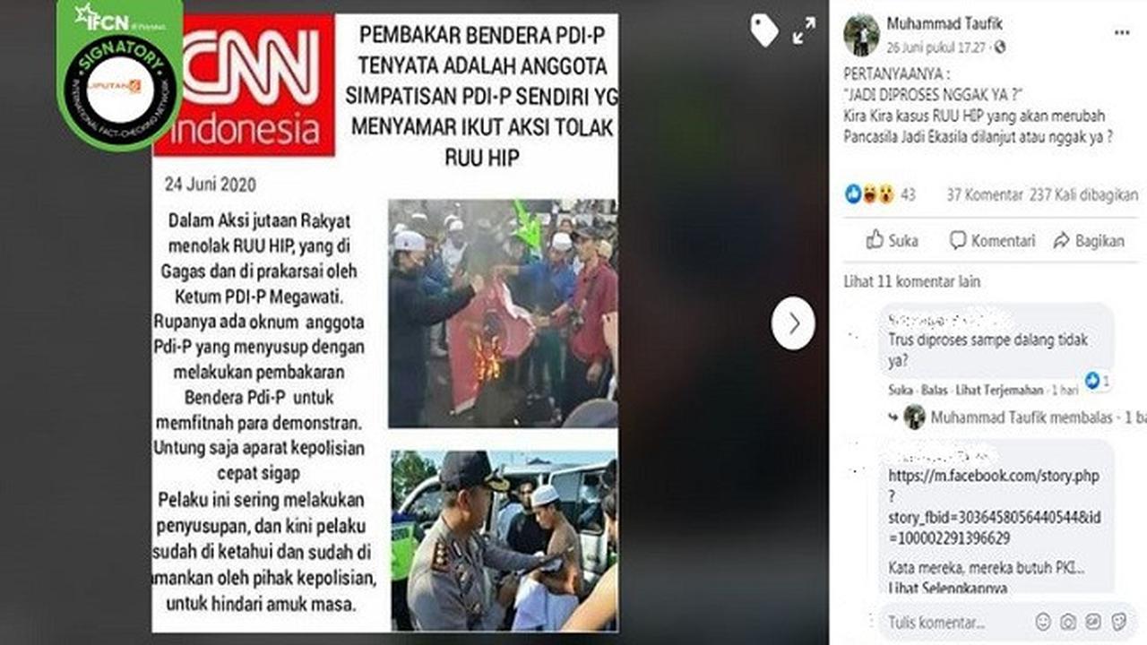 Gambar Tangkapan Layar Kabar Tentang Aksi Pembakaran Bendera PDIP
