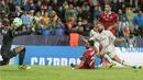 Pemain Real Madrid, Daniel Carvajal, saat mencetak gol penentu kemenangan atas Sevilla pada laga Piala Super Eropa 2016 di Stadion Lerkendal, Rabu (10/8/2016) dini hari WIB. (AFP/Jonathan Nackstrand)