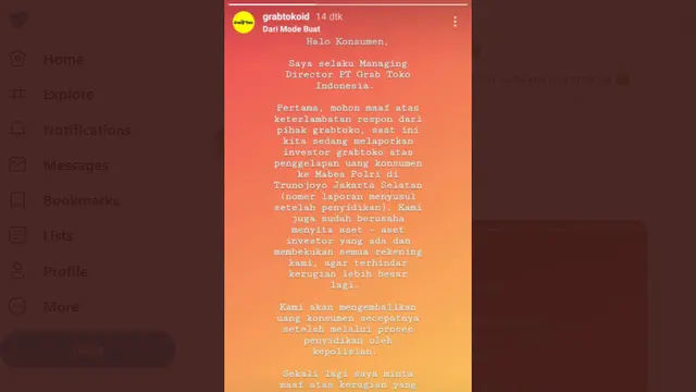 Penjelasan Grab Toko mengenai kasus yang dialami oleh konsumennya