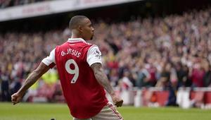 Selebrasi Gabriel Jesus usai mencetak gol untuk Arsenal (c) AP Photo