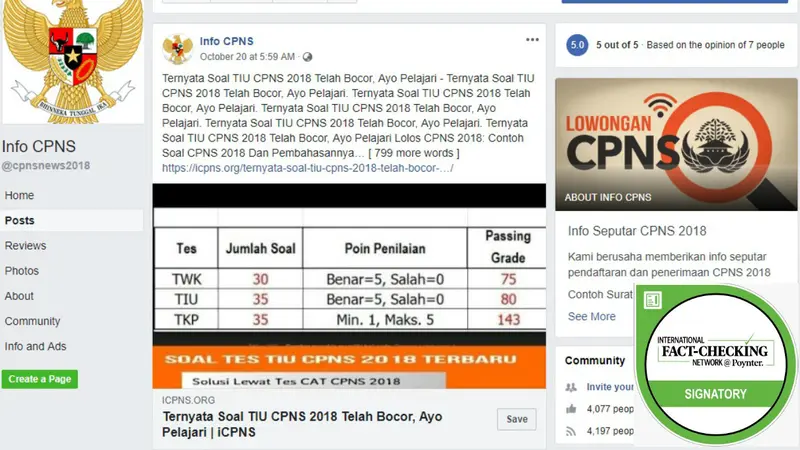 [Cek Fakta] Hoax, Video dan Tautan Soal Tes CPNS 2018