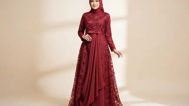 Gamis Ceruty Brukat Timbul dengan Detail Pita