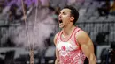 <p>Pesenam Turki, Adem Asil melakukan selebrasi setelah beraksi pada nomor gelang-gelang kategori final aparatus putra Kejuaraan Dunia Gimnastik 2025 di Indonesia Arena, Senayan, Jakarta, Jumat (24/10/2025). (Bola.com/Bagaskara Lazuardi)</p>