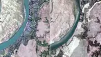 Citra satelit DigitalGlobe pada 2 Desember 2017 (kiri) dan 5 Februari 2018 (kanan) di Desa Myar Zin, sekitar 30 kilometer (19 mil) utara Maungdaw, Rakhine, Myanmar.  Sebagian besar desa Rohingya telah diratakan oleh pihak berwenang. (DigitalGlobe via AP)