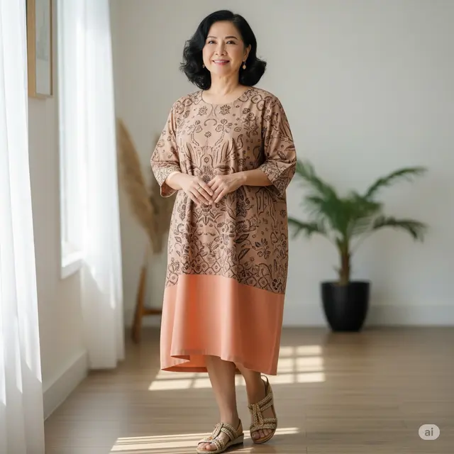 Dress Batik Longgar Loose Fit Usia 50 Feminin Nyaman