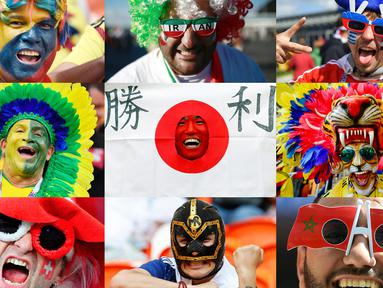 Piala Dunia 2018 tidak hanya menyajikan pertandingan seru tetapi juga menampilkan warna-warni indahnya keberagaman. Berikut beragamnya suporter yang turut meramaikan Piala Dunia 2018. (Kolase foto-foto dari AFP)