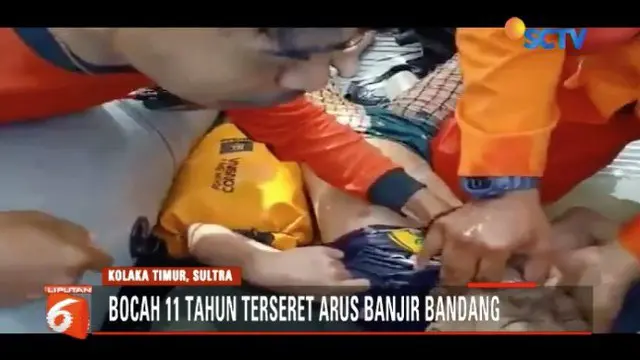 Penyelamatan seorang bocah yang terseret dalam banjir bandang di Kolaka Timur, Sulawesi Tenggara, berlangsung dramatis dan terekam kamera warga.