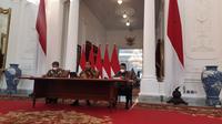 Presiden Jokowi mengumumkan bahwa pemerintah akan memberlakukan pelarangan ekspor bijih bauksit. (Liputan6.com/Lizsa Egeham)