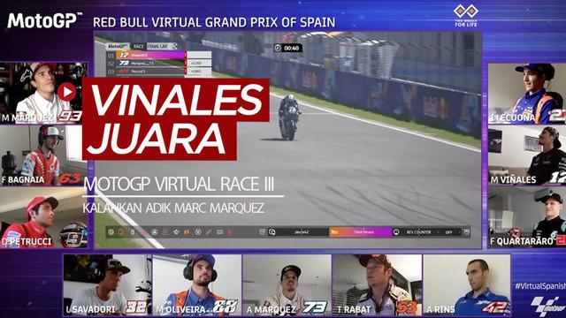 Berita video Maverick Vinales menjadi juara di MotoGP Virtual Race jilid III, di mana ia mengalahkan adik Marc Marquez, Alex, yang berada di posisi kedua.