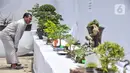 Pengunjung melihat koleksi pohon bonsai yang dipamerkan dalam acara Jengbreng BSC di kawasan Sawangan, Depok, Jawa Barat, Minggu (6/3/2022). Pameran tersebut menampilkan berbagai jenis pohon bonsai dengan harga Rp 500 ribu hingga Rp 10 juta. (merdeka.com/Iqbal S. Nugroho)