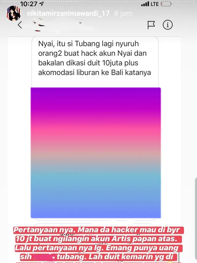 Unggahan Nikita Mirzani. (Foto: Instagram @nikitamirzanimawardi_17)
