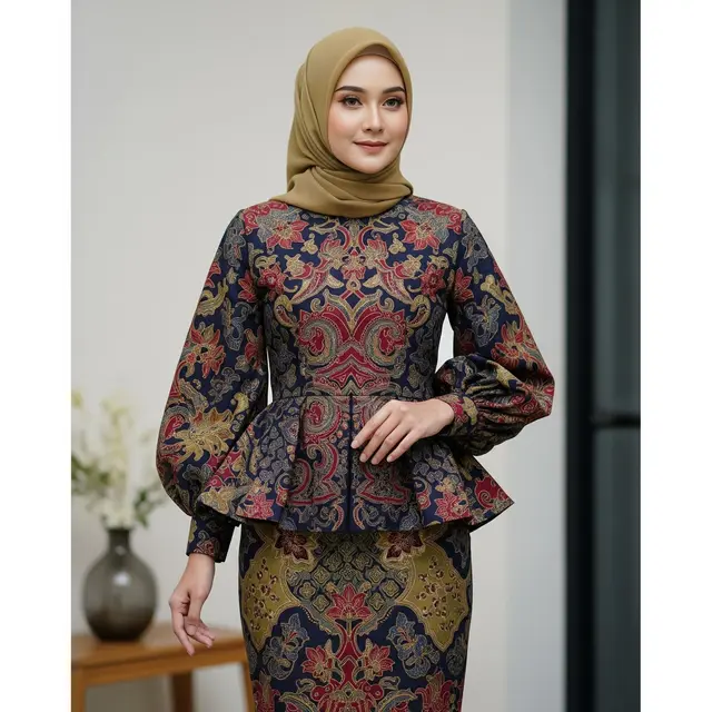 Peplum Batik Lengan Balon + Rok Pensil