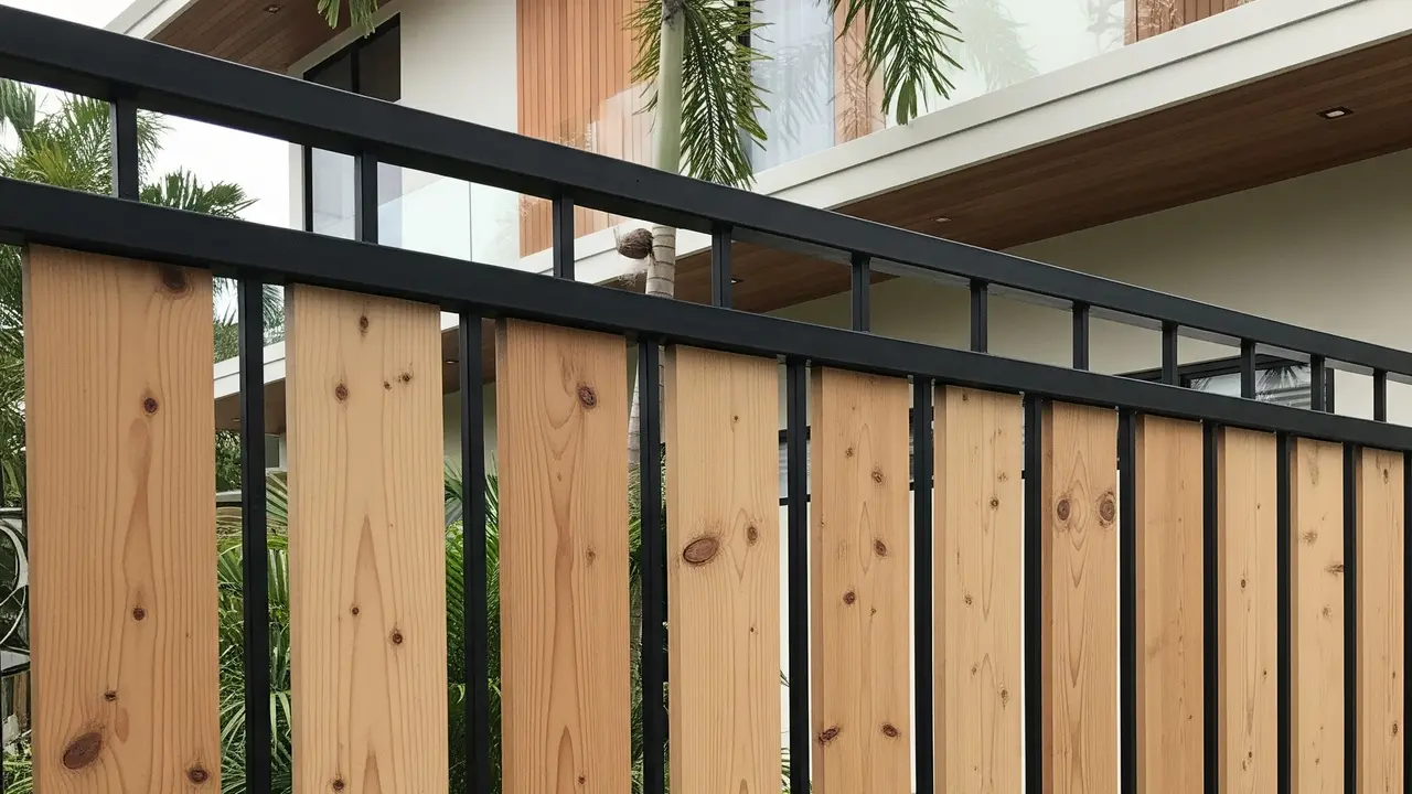 Model Pagar Besi Kombinasi Kayu Minimalis (Image by Gemini AI)